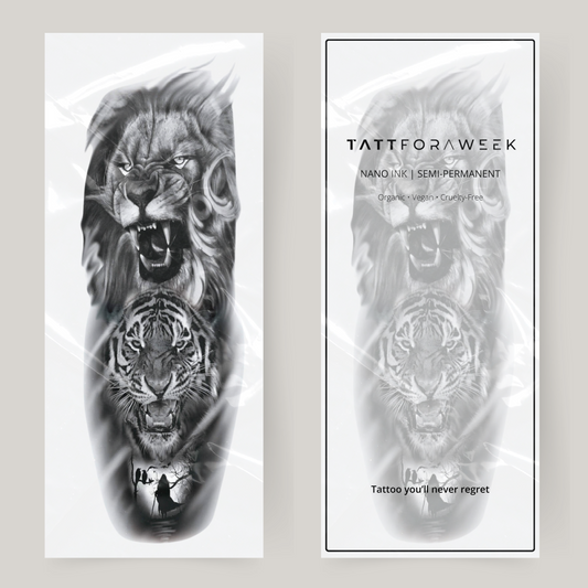 Nep tattoo sleeve leeuw & tijger