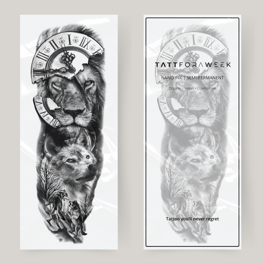 Nep tattoo sleeve leeuw & vos